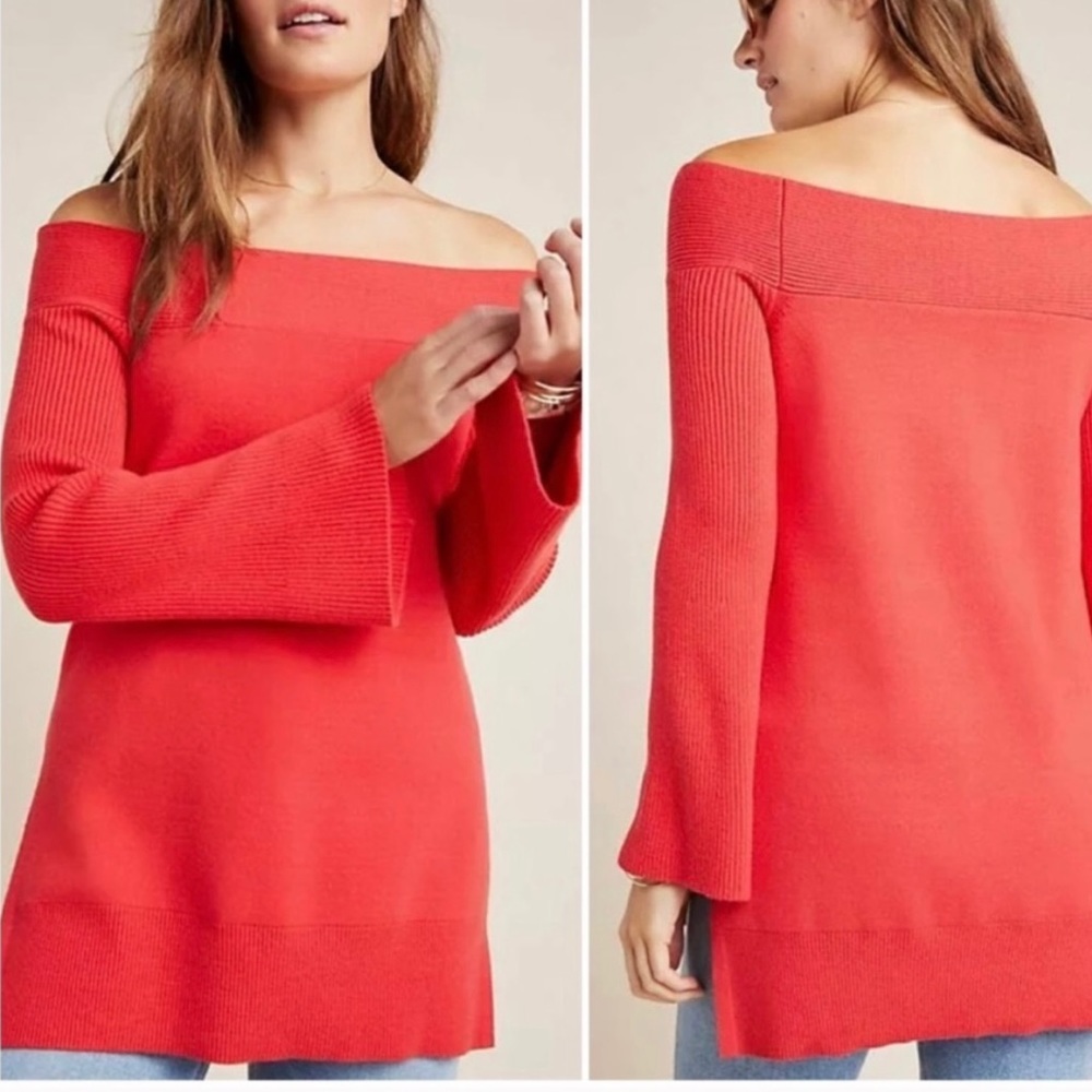 Anthropology Scoop of the shoulder red sweater